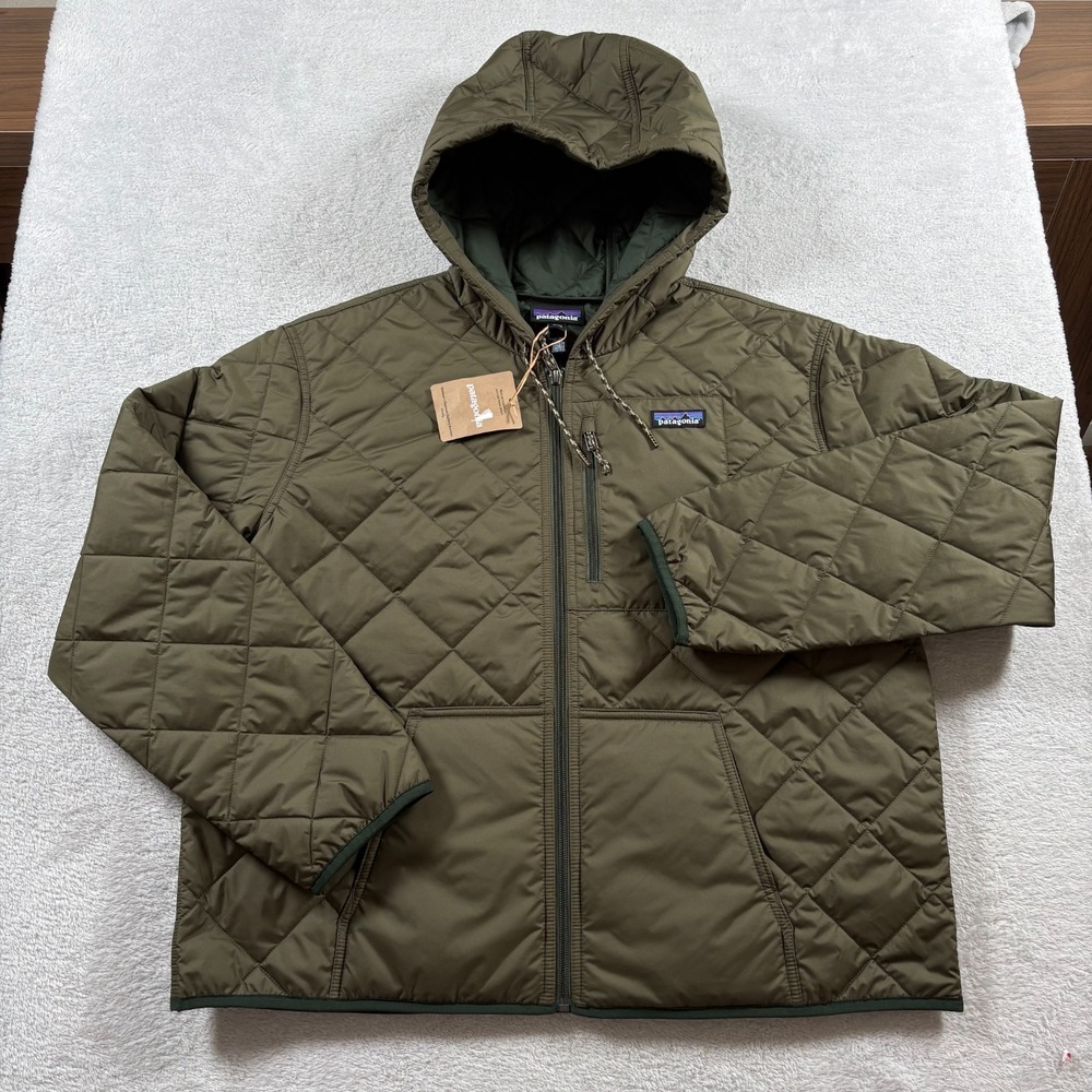 Patagonia Bomber Hoody Womens XL Basin Green Diamond Quilted Full Zip Jacket - Picture 2 of 8